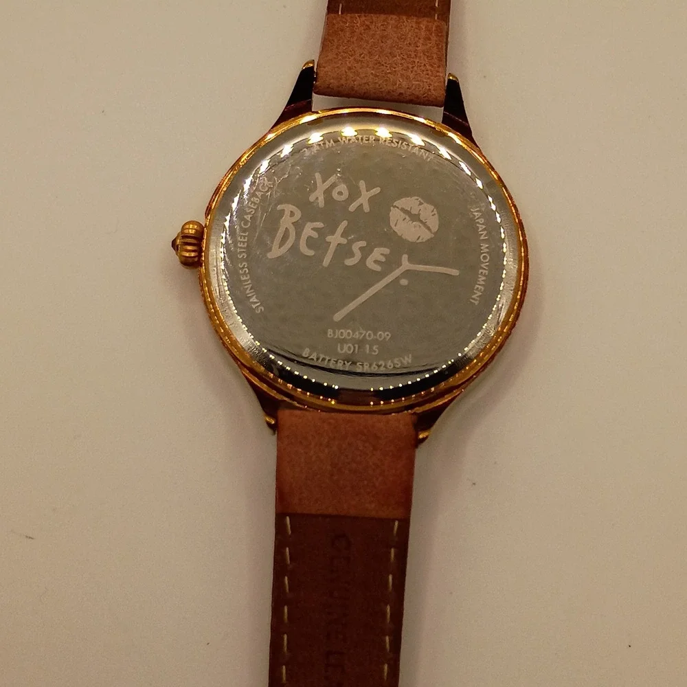 Betsey Johnson Floral Wristwatch Women OS Pink Gold Tone Leather Band BJ00470-09